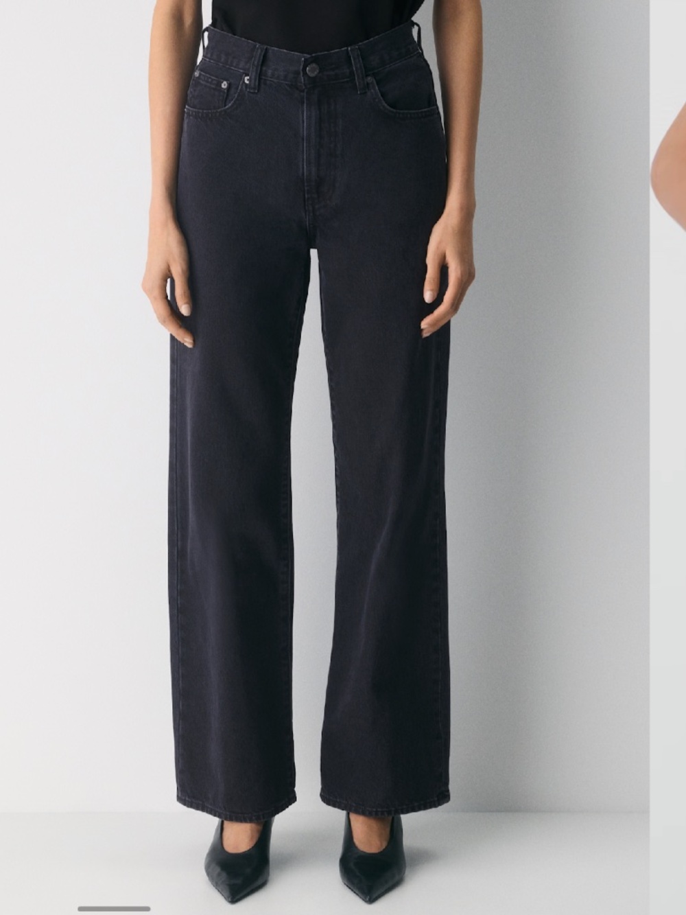 Denim Forum Jeans The Farrah Hi-Rise Wide Jean Tall size 30 in Black Eyeliner